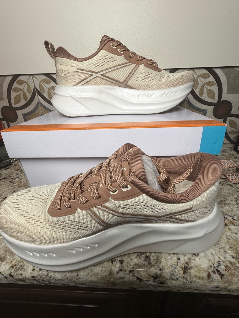Women's Cream and Brown Lightweight Platform Sneaker